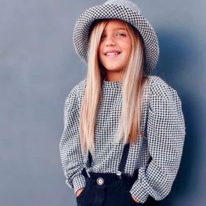 Zara girls houndstooth puff sleeve sweatshirt